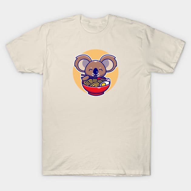 Cute Koala Eating Noodle With Chopstick Cartoon T-Shirt by Catalyst Labs